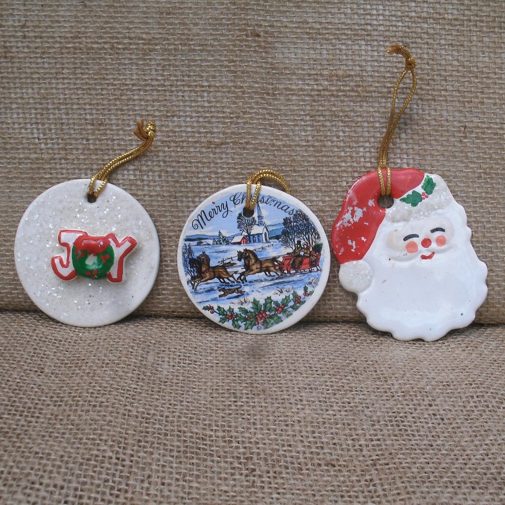 Vintage Handmade Ceramic Holiday Ornaments Set of 3